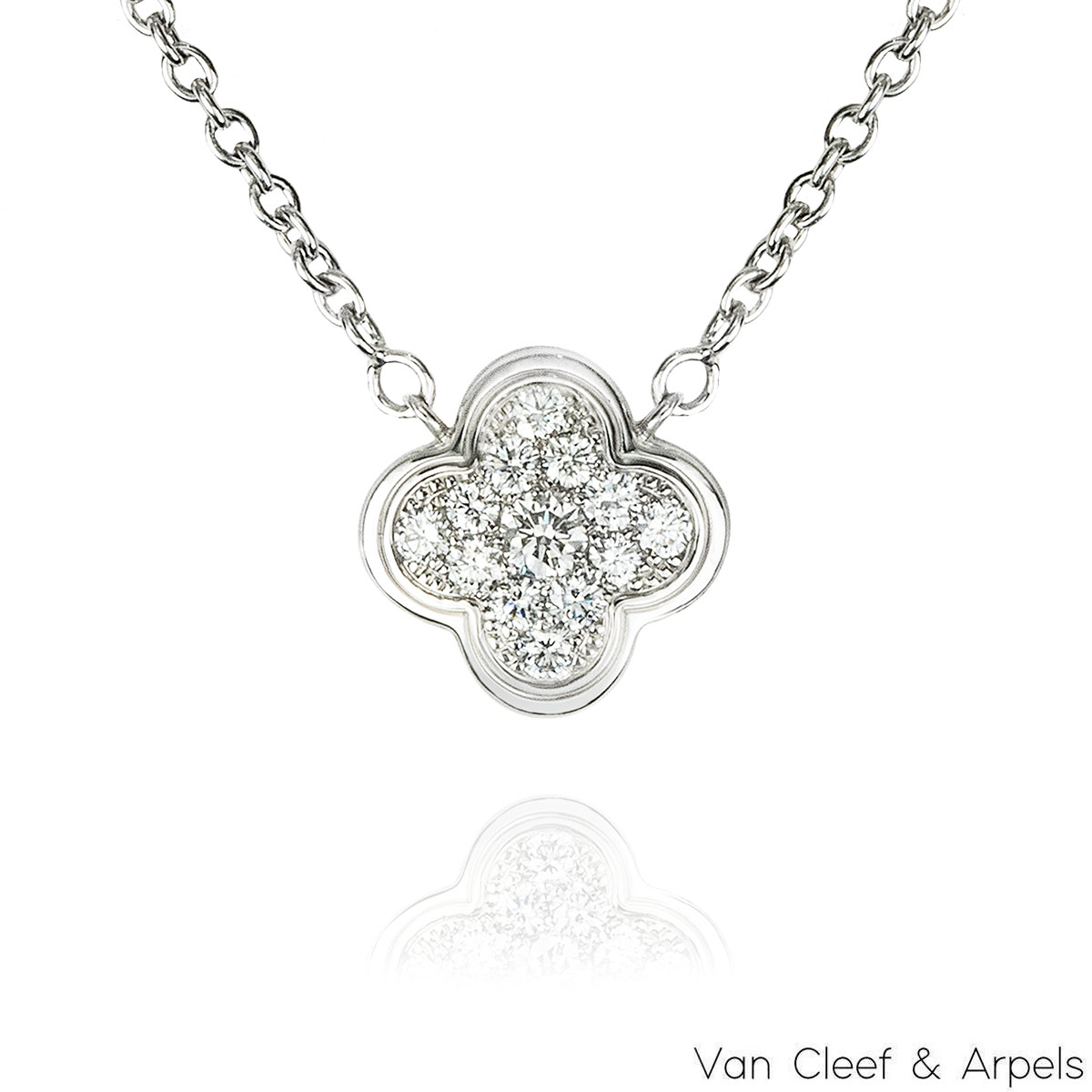 Van Cleef & Arpels White Gold Pure Alhambra Diamond Pendant